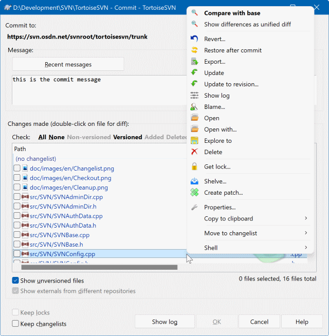 The Commit dialog